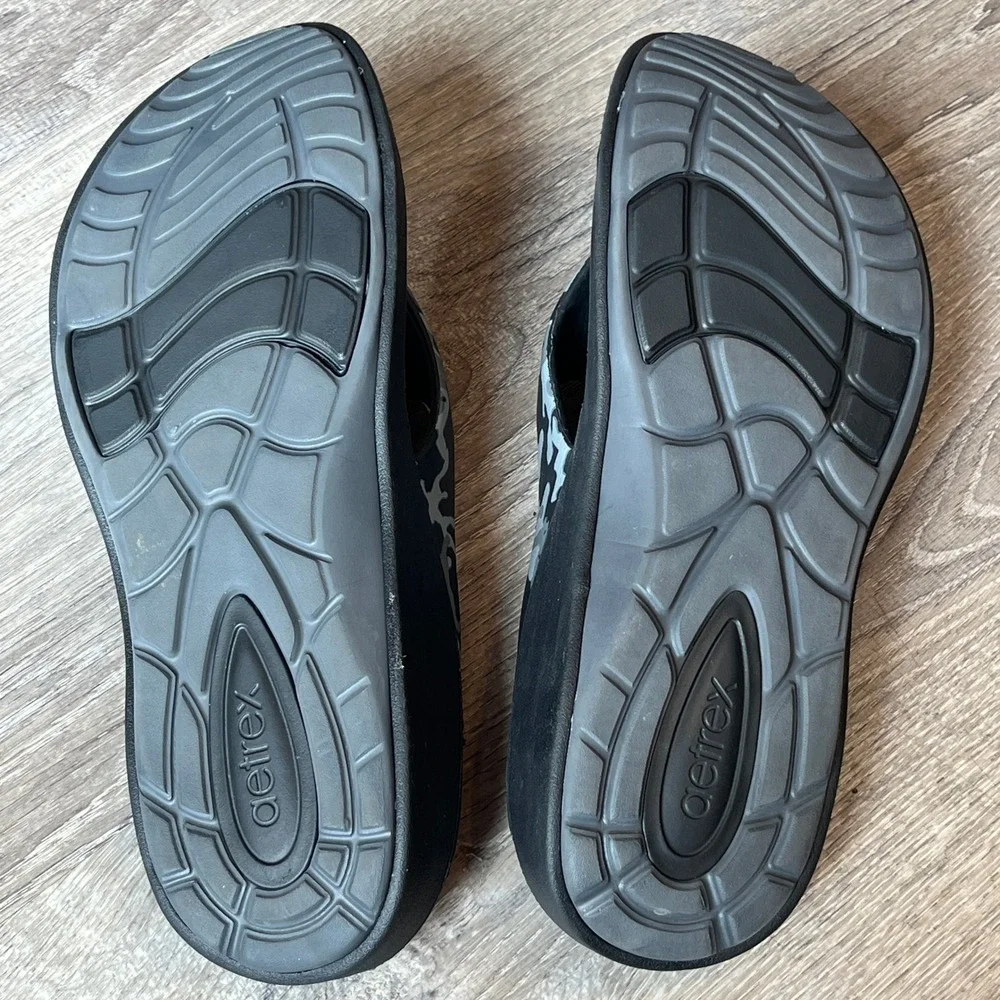 Aetrex Maui Orthotic Flip Flops Black Grey Camo Thong Sandals Mens 10-11